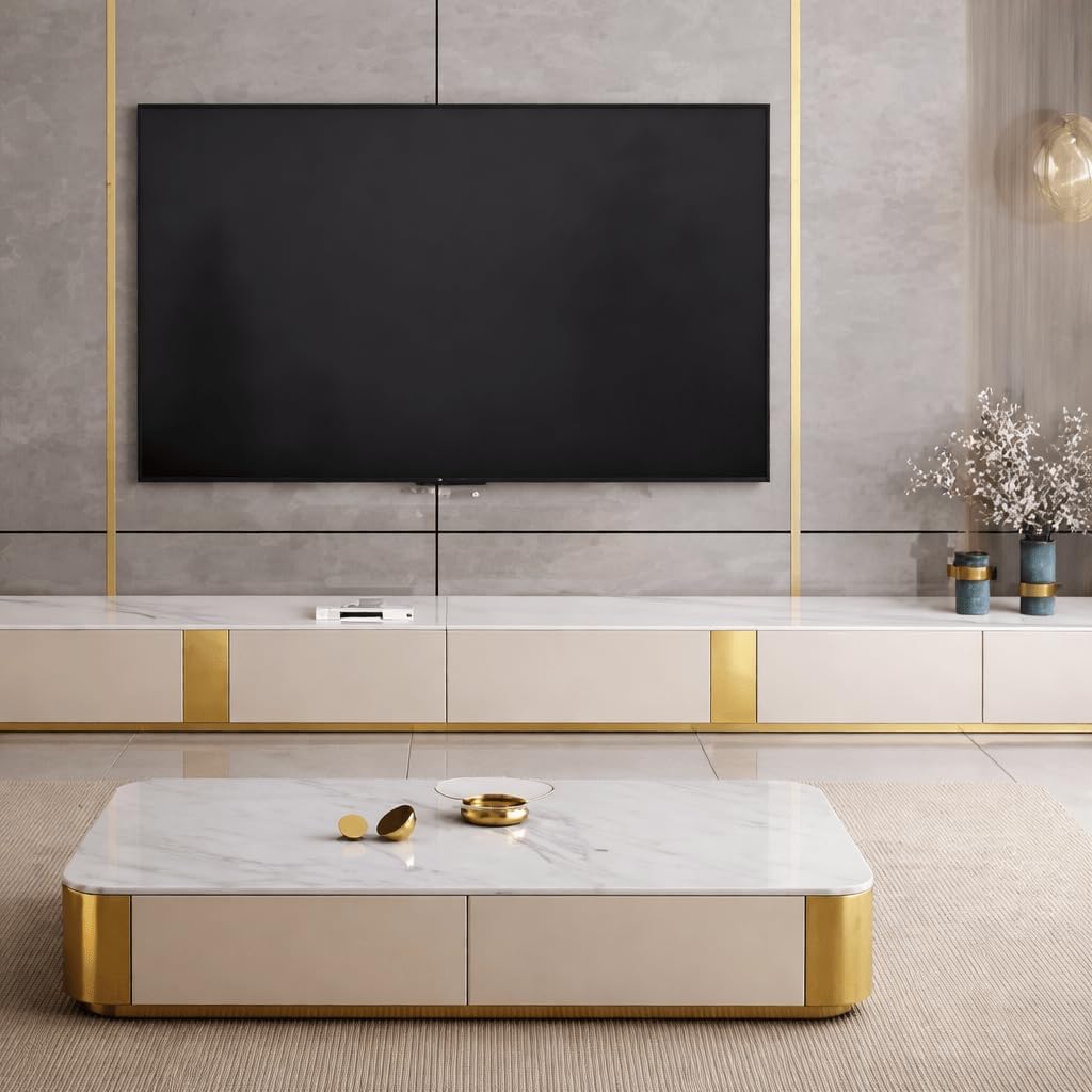 Polished koa wood and white marble display counter