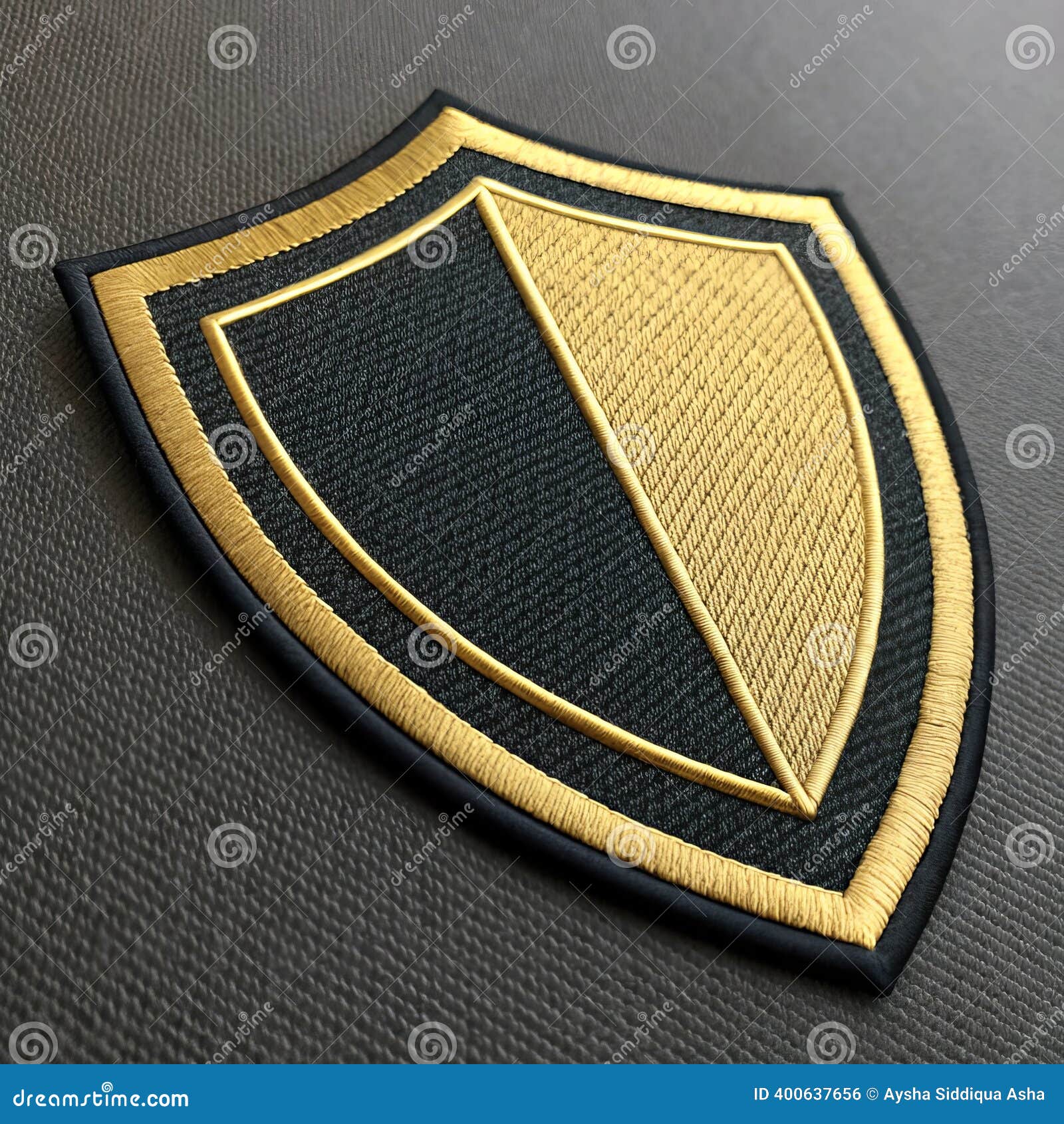 Close-up of an intricate embroidered patch with gold