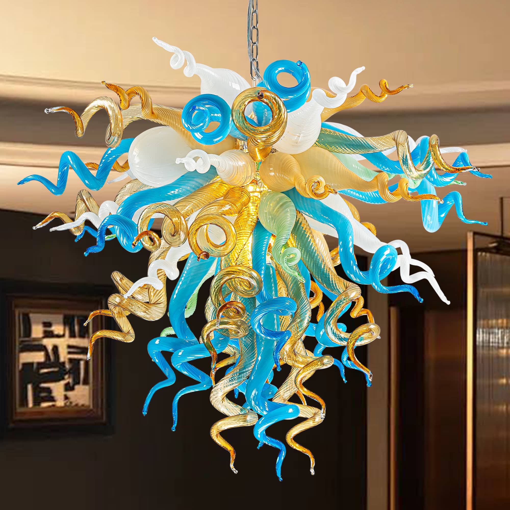 Colorful blown Murano glass chandelier