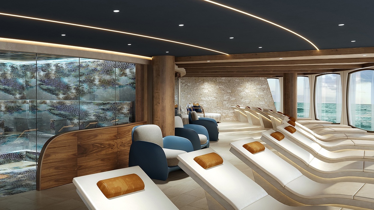Luxurious cruise ship lounge with ocean view