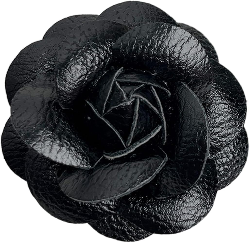 3D black leather rose lapel pin