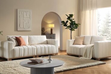 beige boucle sofa solid oak coffee table