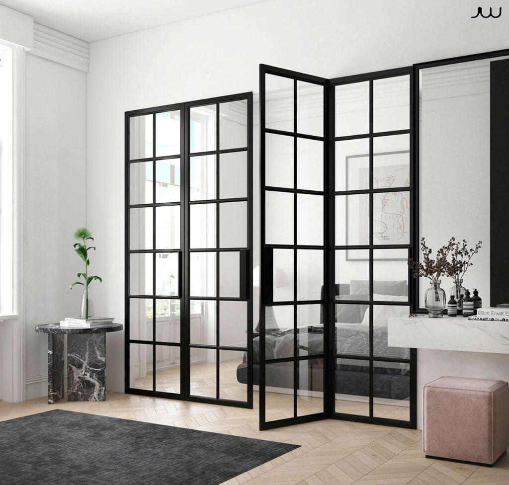 black steel frame interior glass partition wall