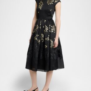 Erdem dark floral brocade runway dress