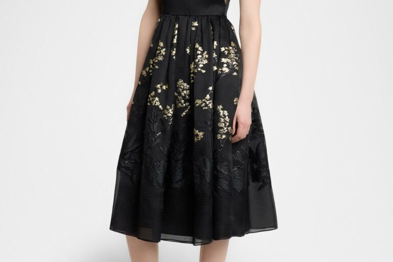 Erdem dark floral brocade runway dress