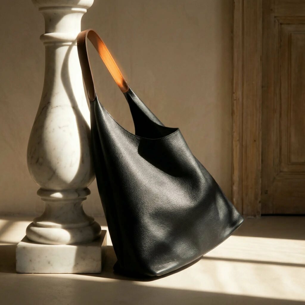 full-grain leather travel tote bag on a luxury