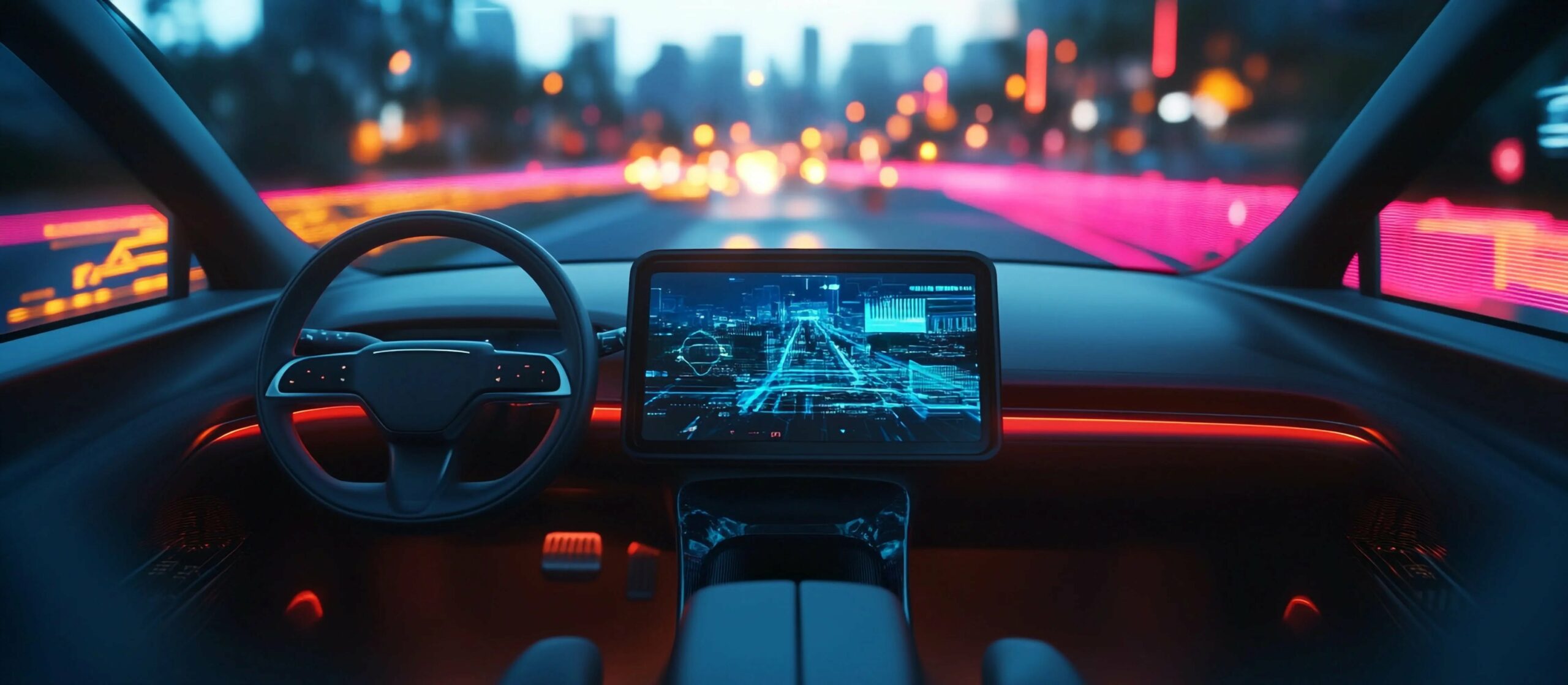 futuristic curved OLED dashboard inside a premium Chinese