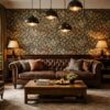 leather chesterfield sofa william morris wallpaper