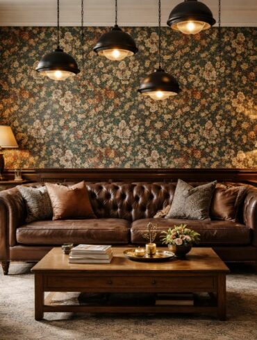 leather chesterfield sofa william morris wallpaper
