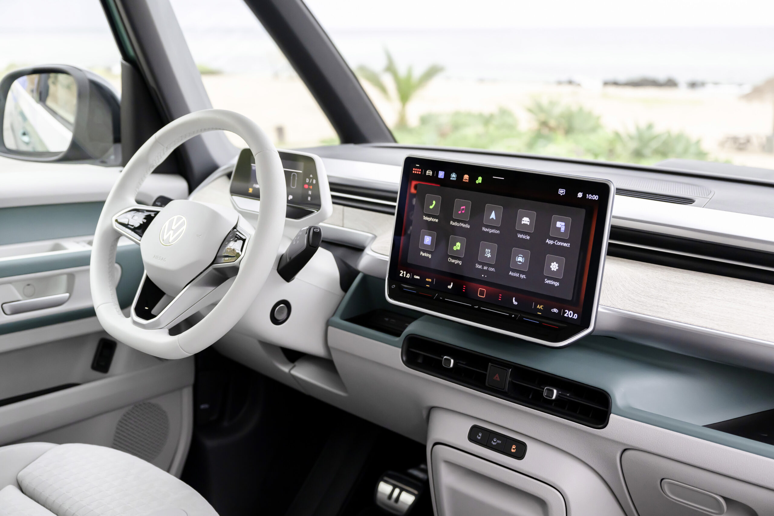 modern digital cockpit of Volkswagen ID. Buzz electric