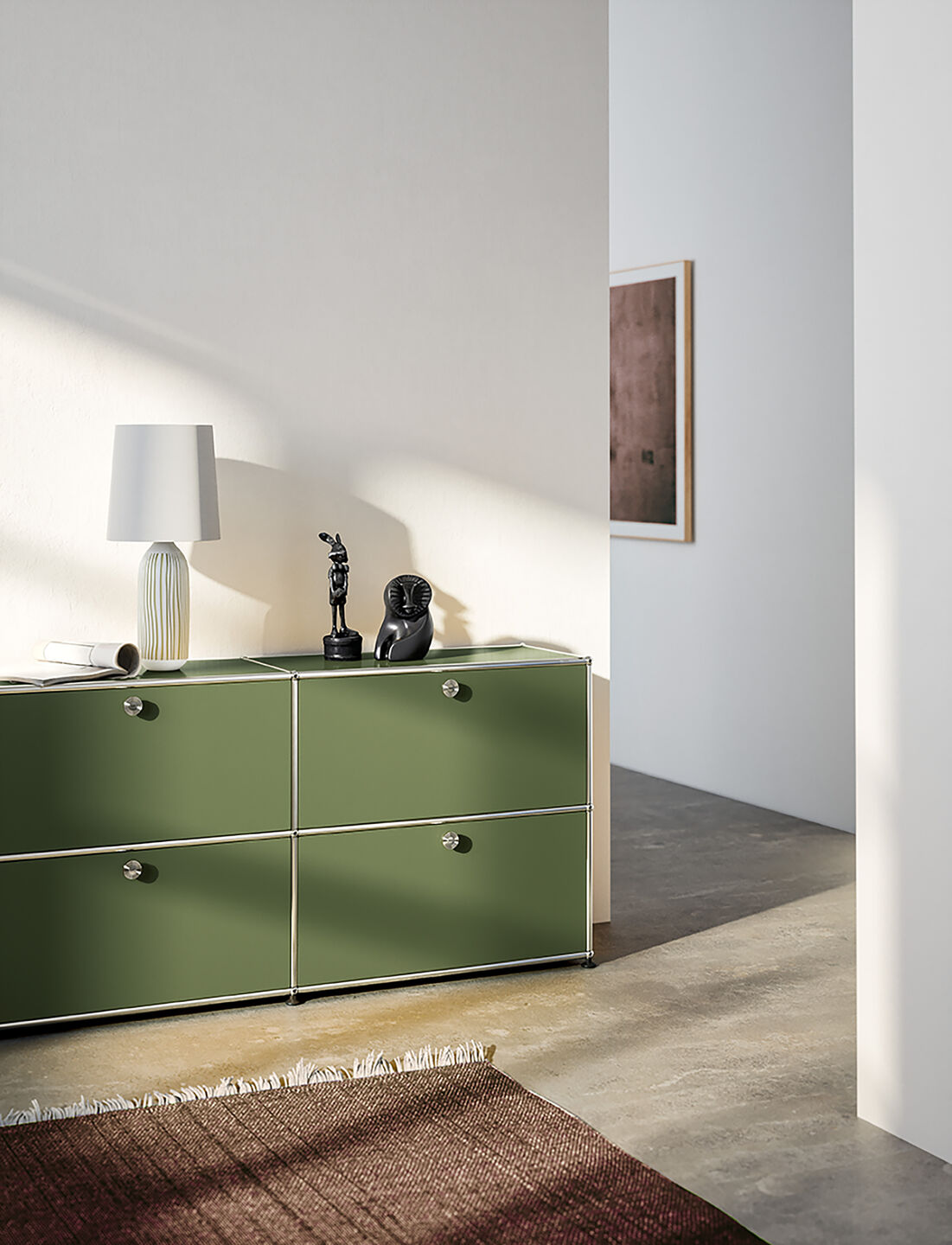 olive green USM Haller steel sideboard in modern