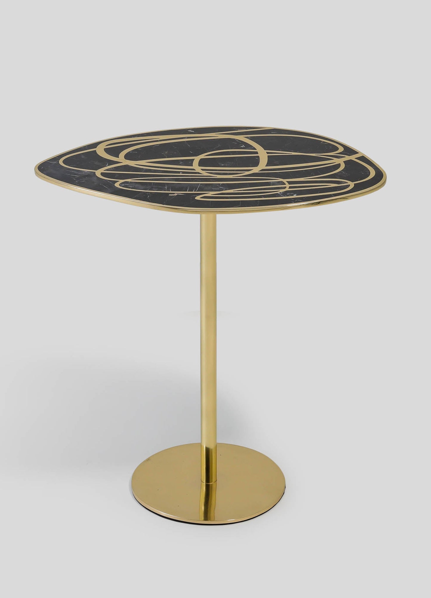 round marble top pedestal side table with brass