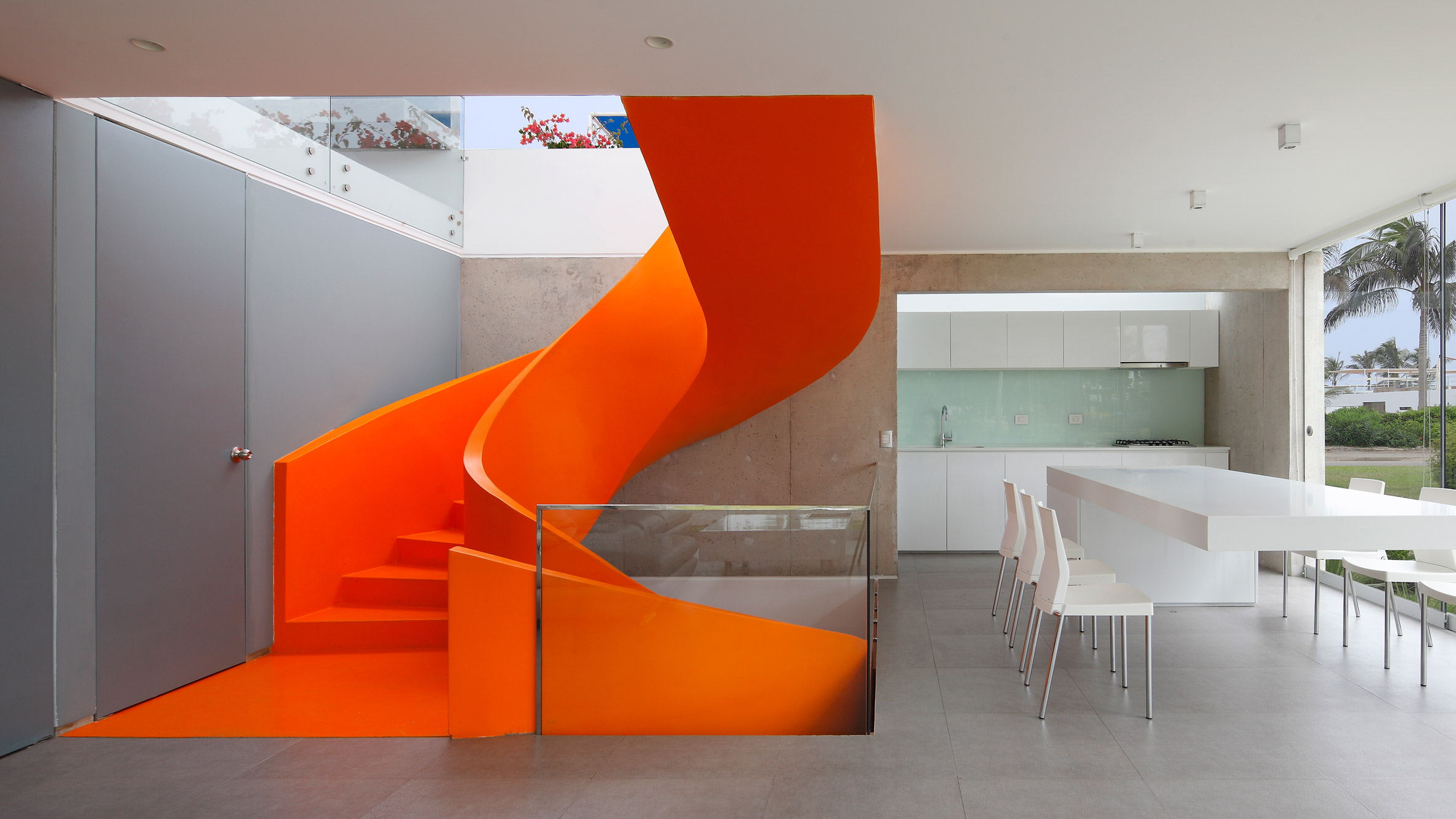 sculptural spiral concrete staircase architectural interior