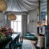 tented bedroom interior chandelier