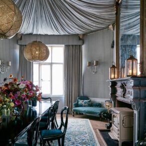 tented bedroom interior chandelier