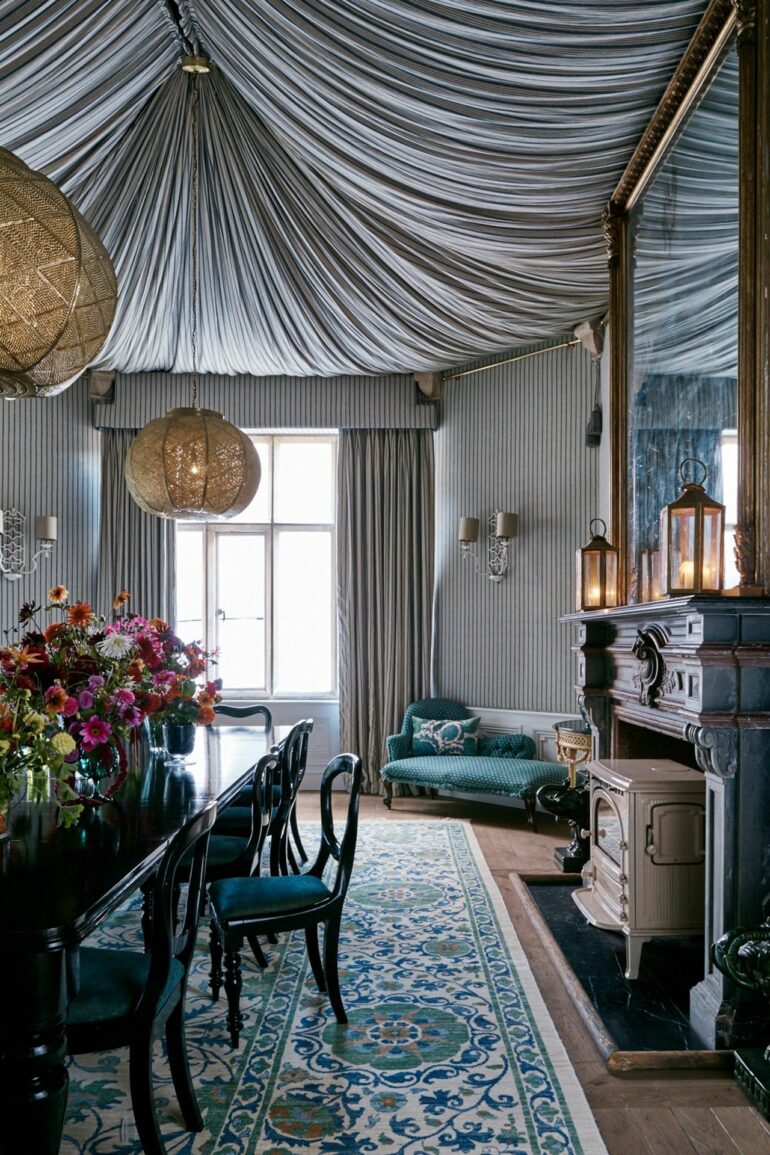 tented bedroom interior chandelier