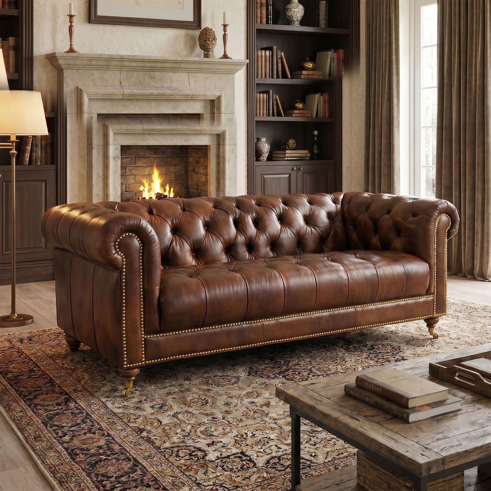 tufted brown leather chesterfield sofa
