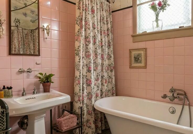 vintage pink bathroom tiles