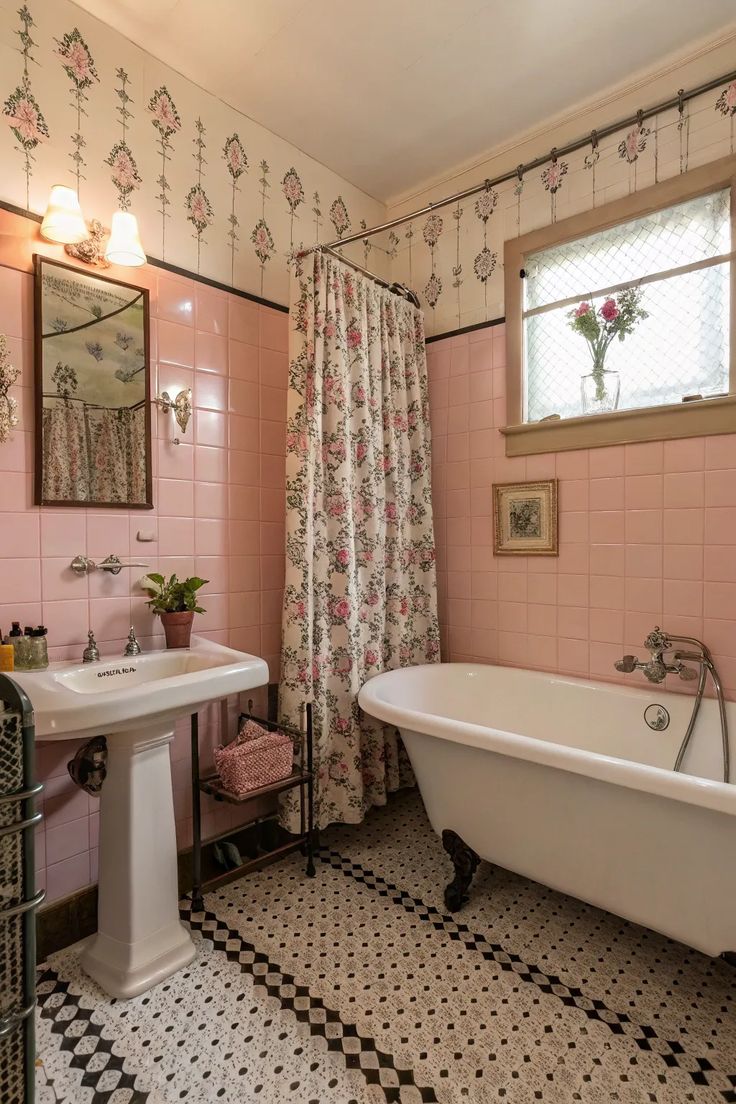 vintage pink bathroom tiles