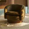 contemporary boudoir fluted walnut paneling velvet armchair