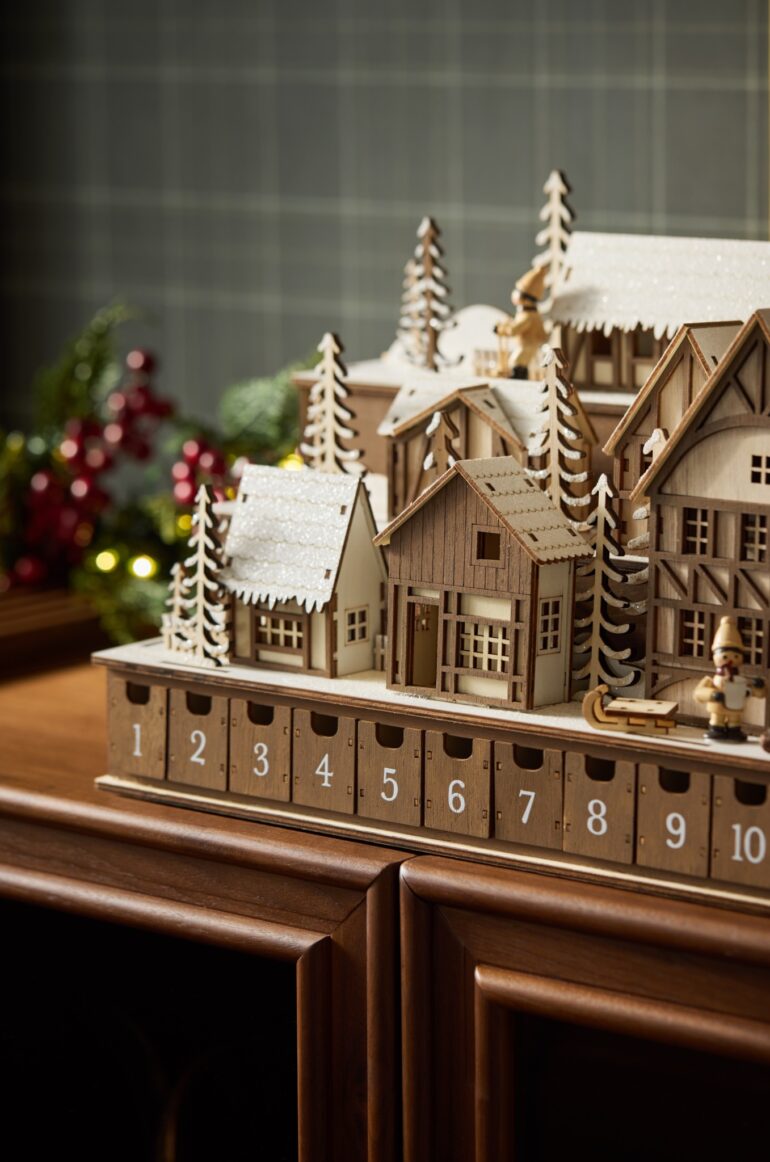 Crate & Barrel Aspen Village Advent Calendar wood LED 2026