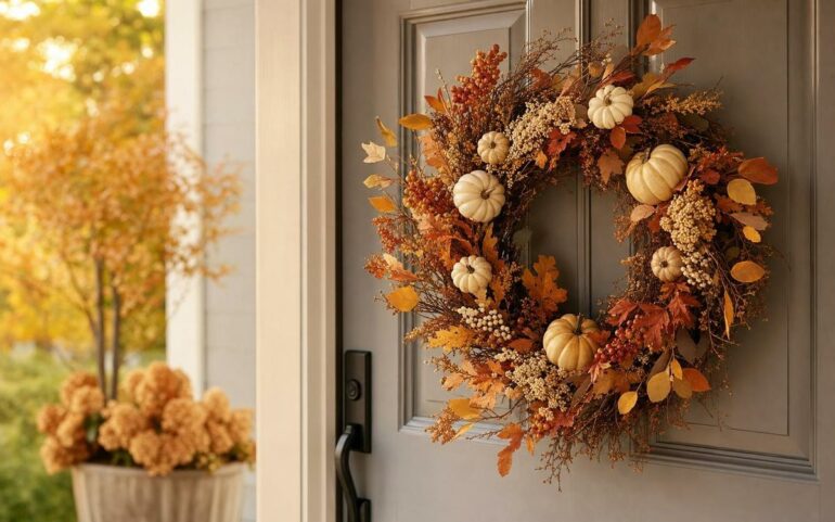 Luxury dried flower autumn wreath fireplace mantel 2026