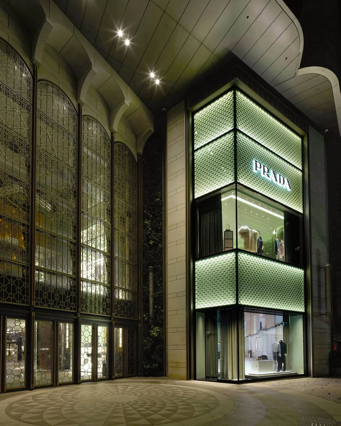 Prada, kering luxury boutique minimalist stone facade 2026