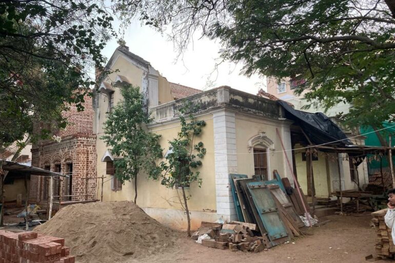 Raj Vilas Mysuru bungalow peach and white facade 2026