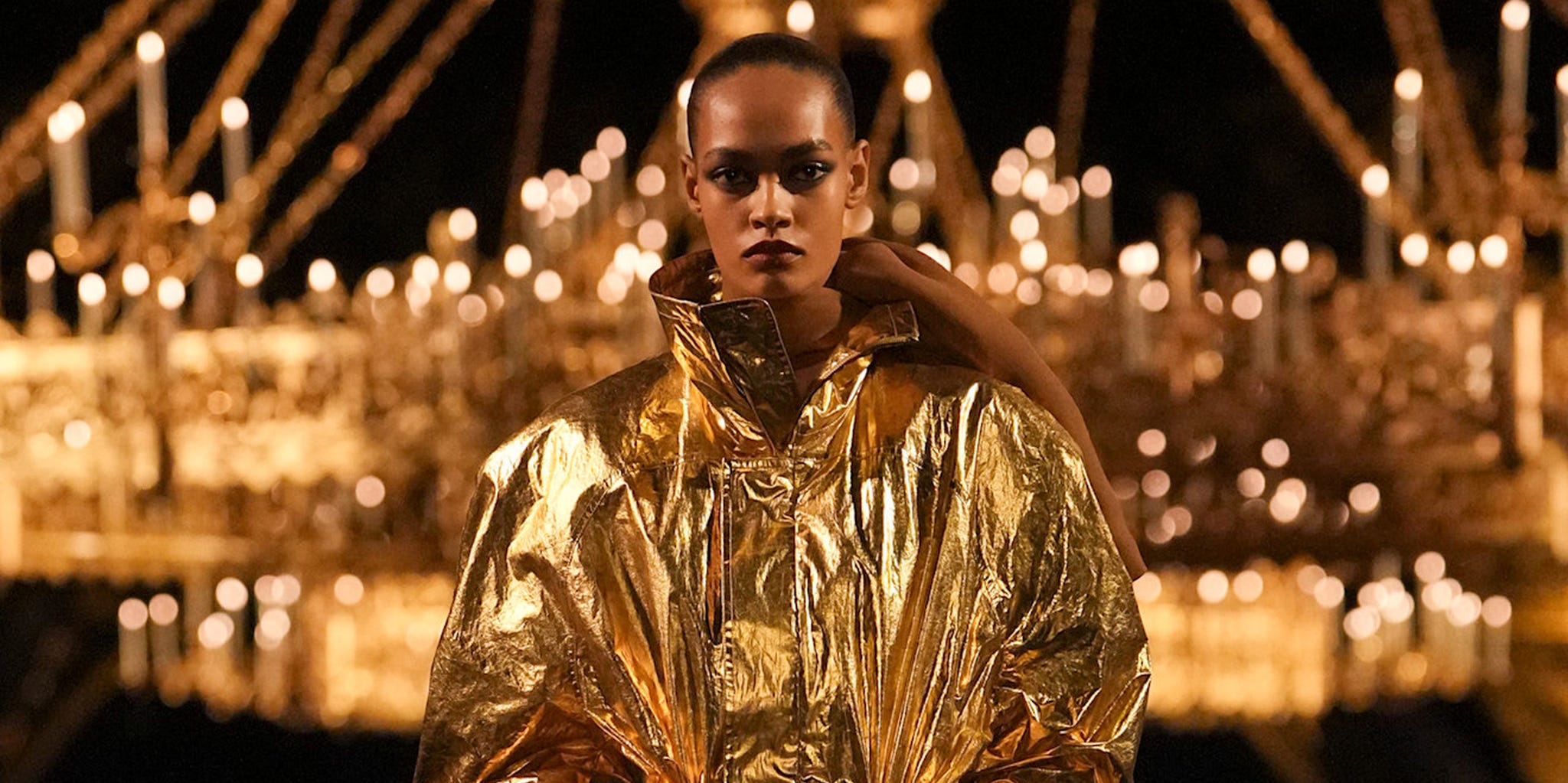 Saint Laurent Spring Summer 2027 gold runway set