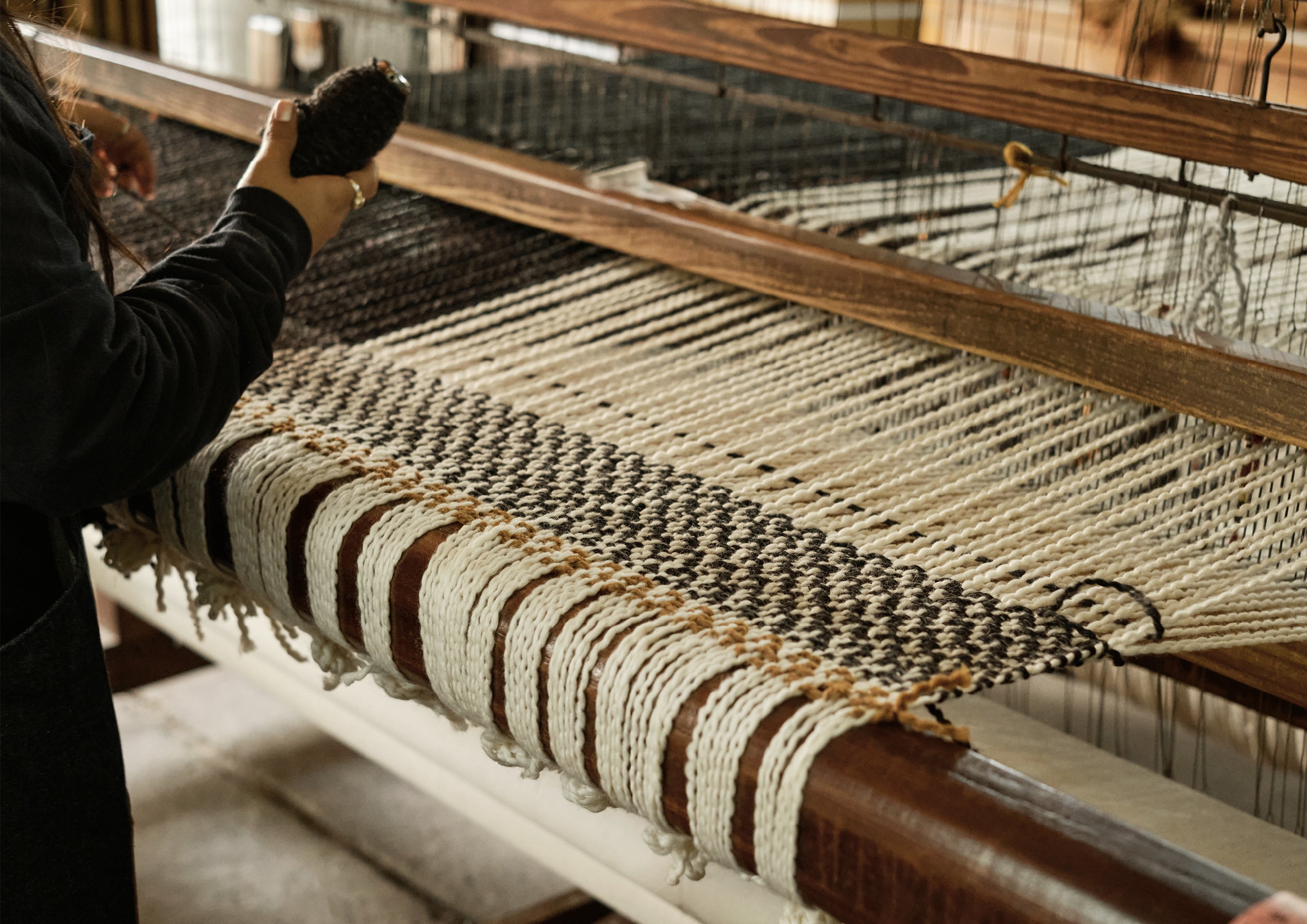 Toast, hand-woven organic linen fabric on wooden loom